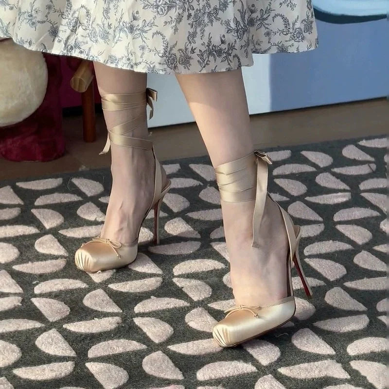 Platform Satin Ankle Strap Court Shoes for Women