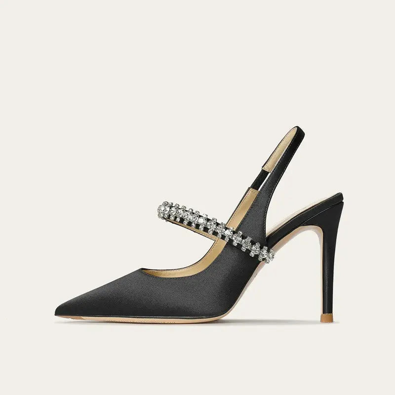 Pointed Toe Satin Slingback Heels for Women