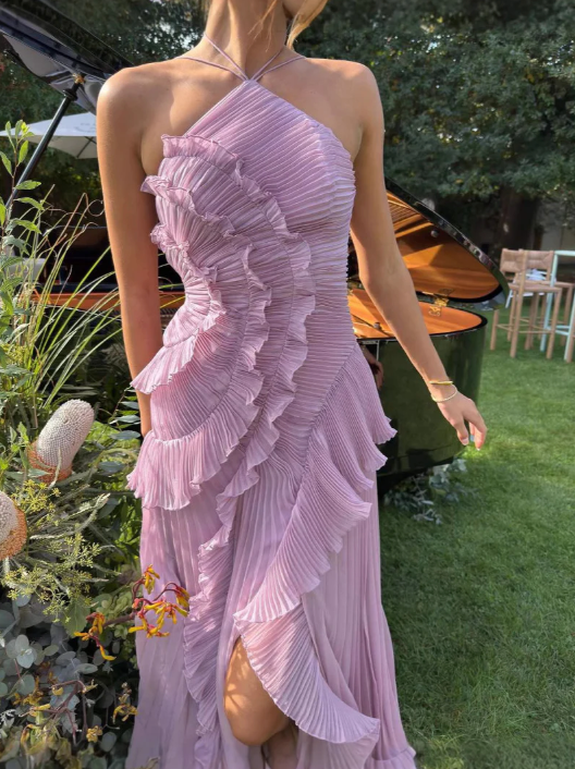Halterneck Pleated Wedding Guest Maxi Dress for Women
