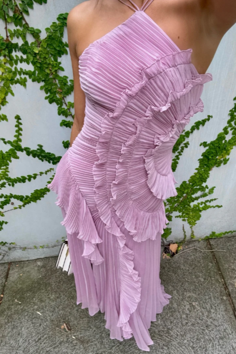 Halterneck Pleated Wedding Guest Maxi Dress for Women