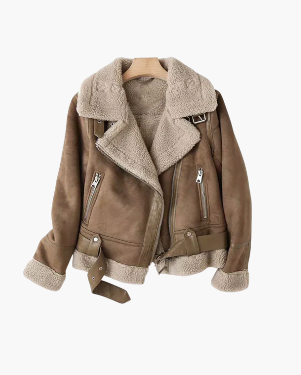 Suede Sherpa Lined Aviator Jacket for Women