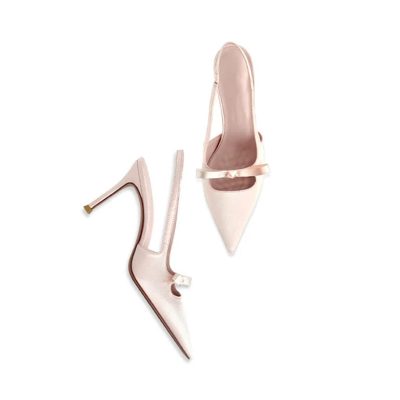 Satin Pointed Toe Slingback Heels for Women