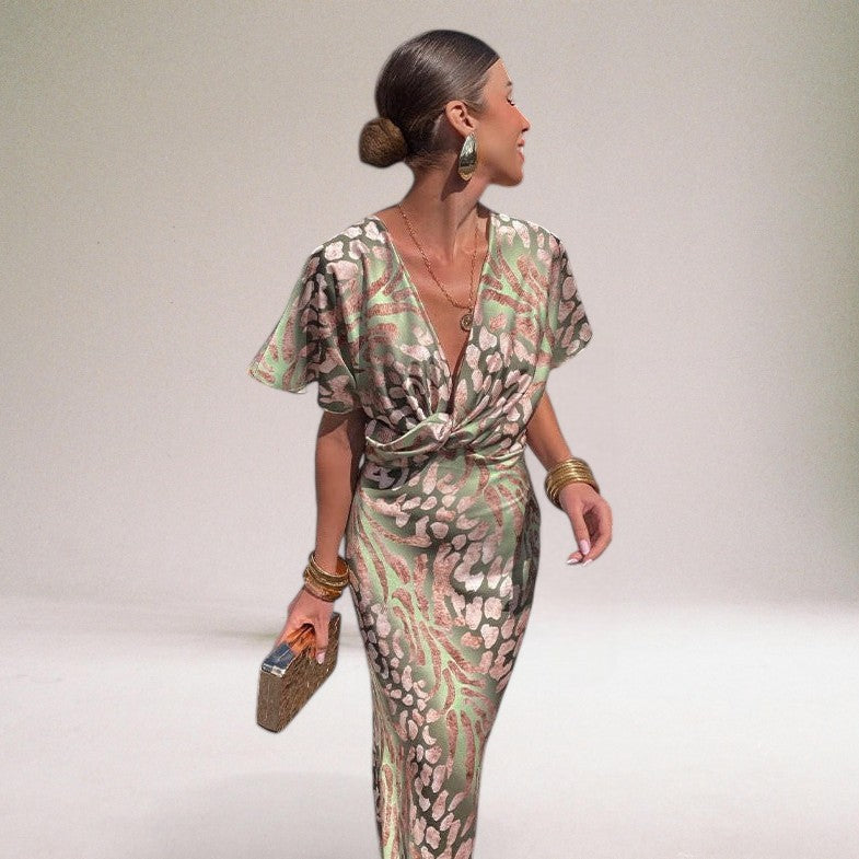 Wrap V-Neck Short Sleeve Maxi Dress for Women