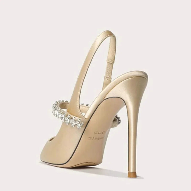 Pointed Toe Satin Slingback Heels for Women