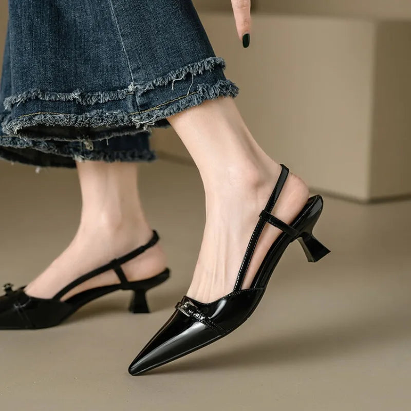 Pointed Toe Slingback Mid Heel Pumps for Women