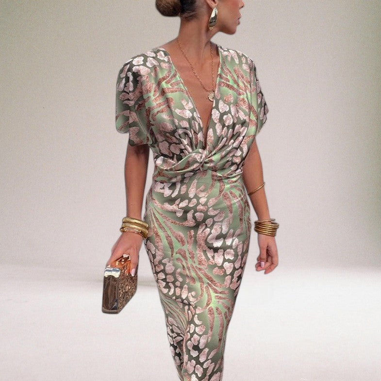 Wrap V-Neck Short Sleeve Maxi Dress for Women