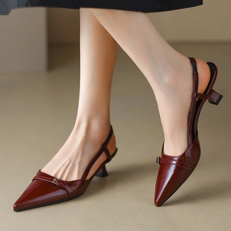 Pointed Toe Slingback Mid Heel Pumps for Women