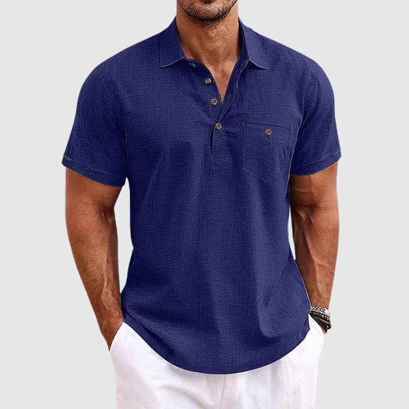 Short Sleeve Linen Polo Shirt for Men
