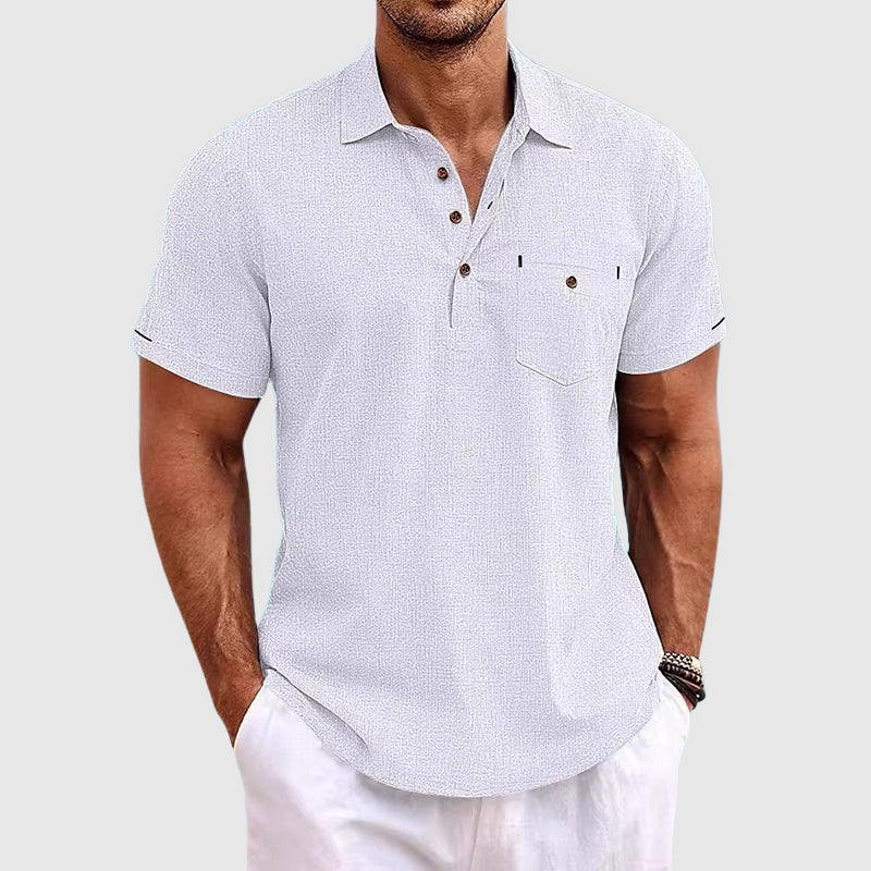 Short Sleeve Linen Polo Shirt for Men