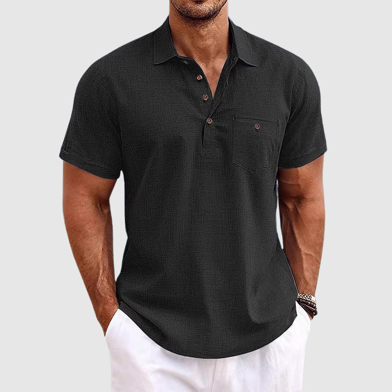 Short Sleeve Linen Polo Shirt for Men