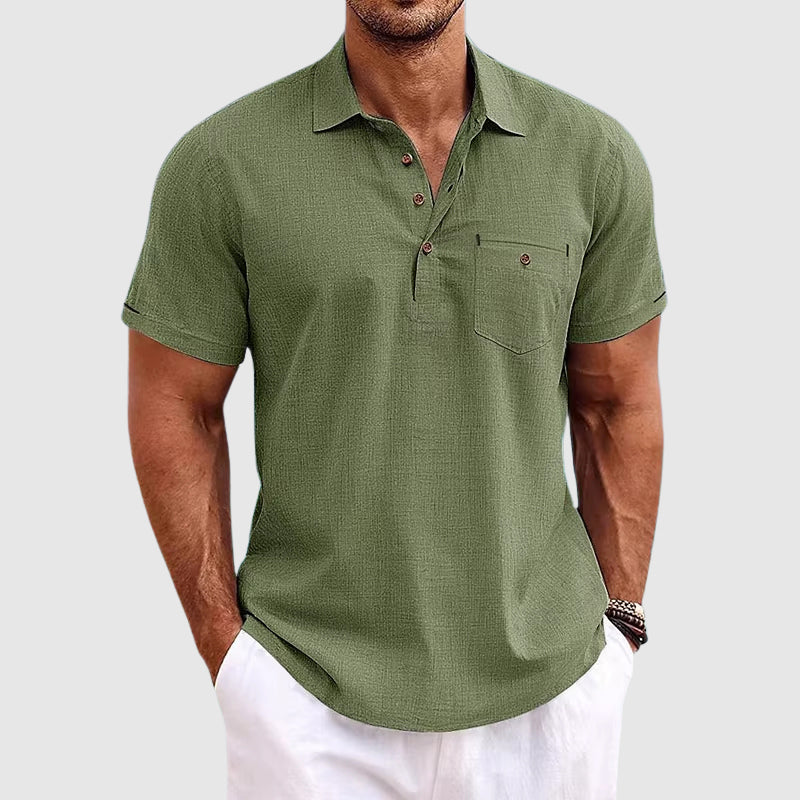 Short Sleeve Linen Polo Shirt for Men