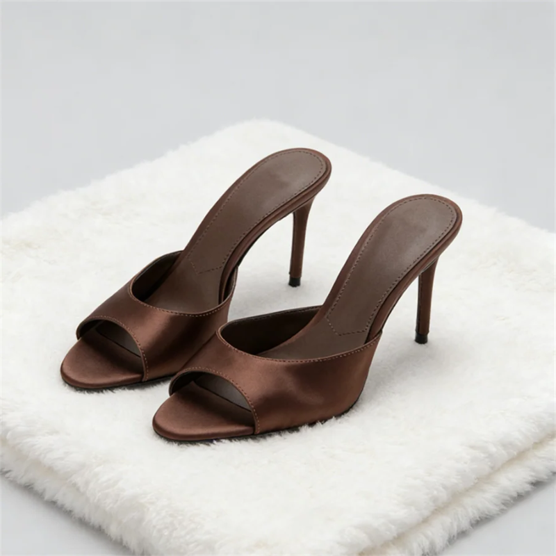 Satin Open Toe High Heel Mules for Women