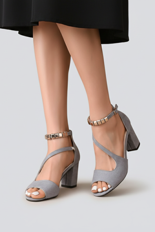 Block Heel Sandals with Embellished Ankle Strap for Women