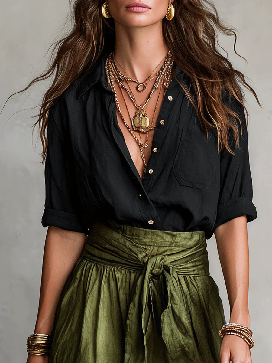 Belted A-Line Midi Skirt Set for Women