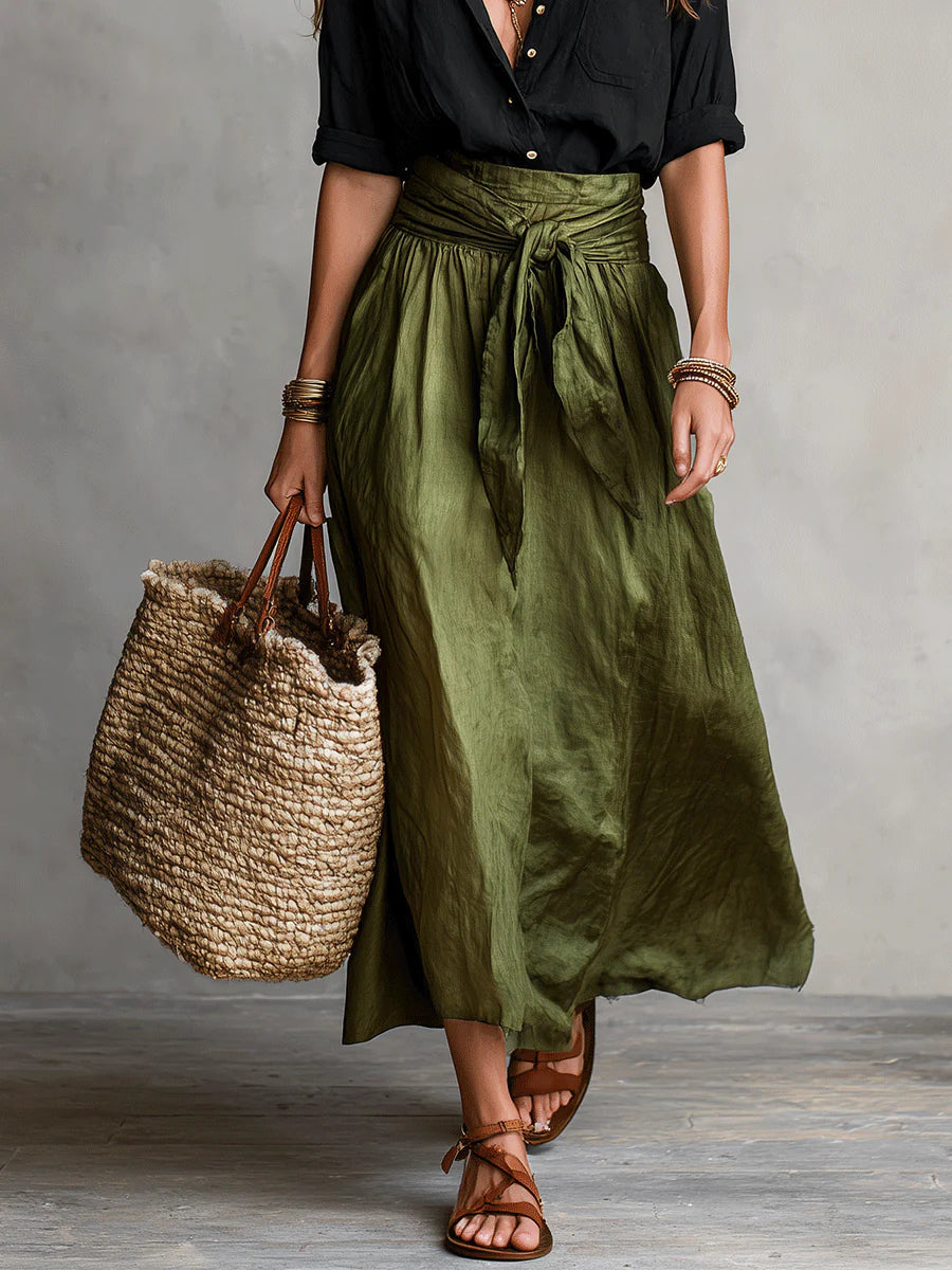Belted A-Line Midi Skirt Set for Women