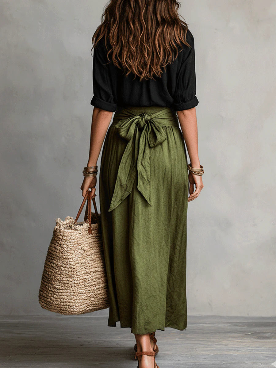 Belted A-Line Midi Skirt Set for Women