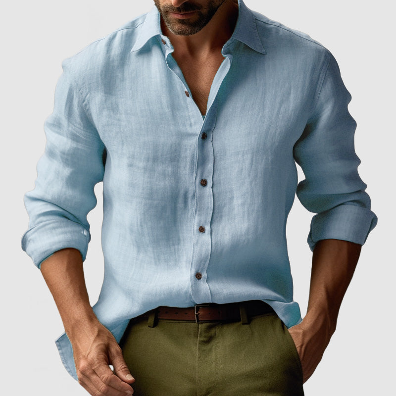 Linen Button-Down Long Sleeve Shirt for Men