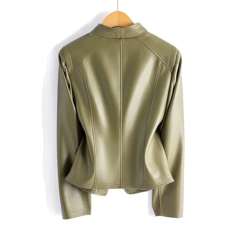 Asymmetric Leather Jacket with V-Collar for Women - View 3
