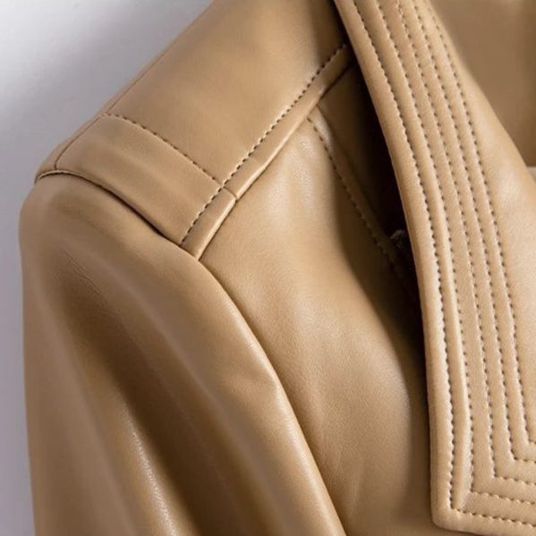 Asymmetric Leather Jacket with V-Collar for Women - View 8