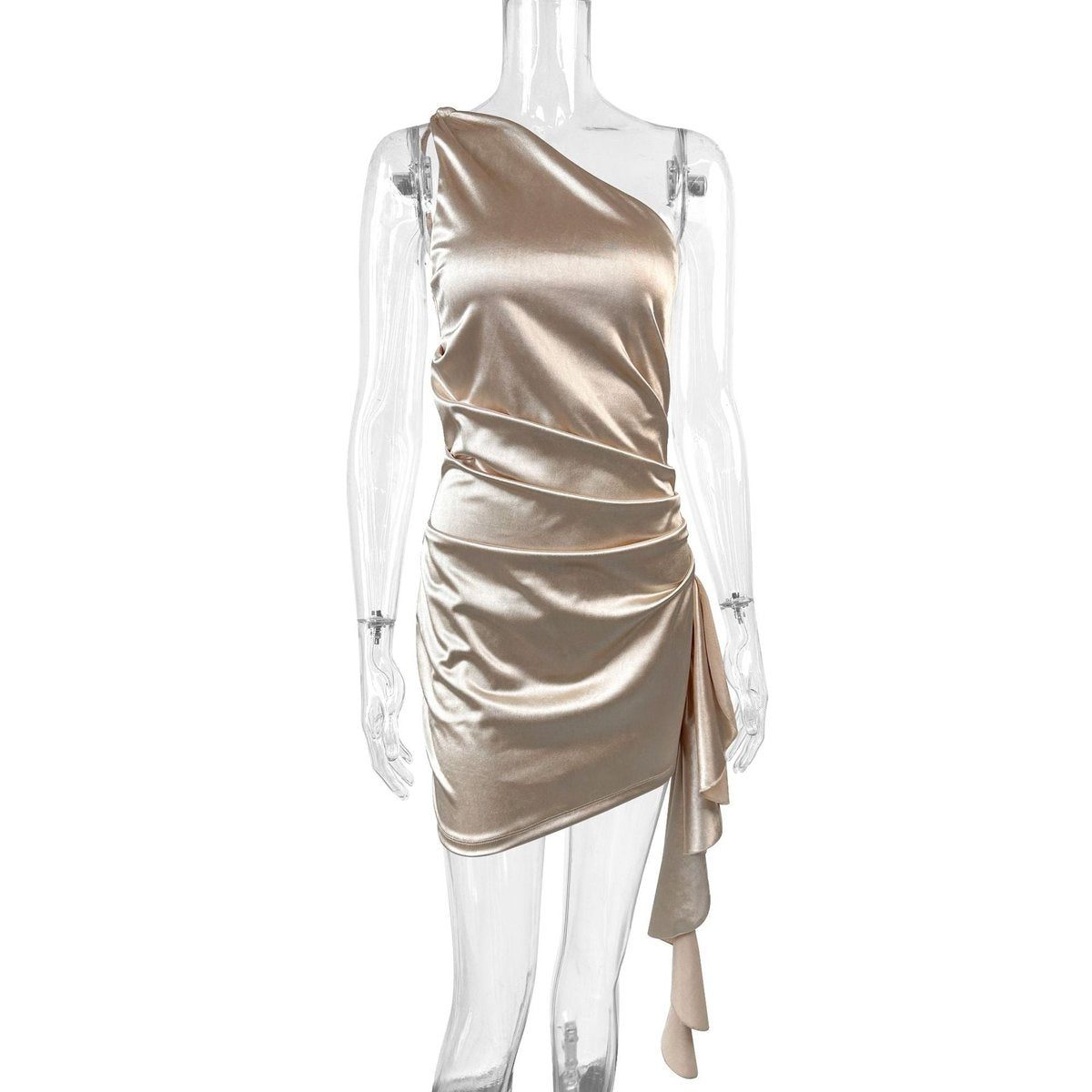 Asymmetric One-Shoulder Draped Satin Cocktail Dress for Women - View 4