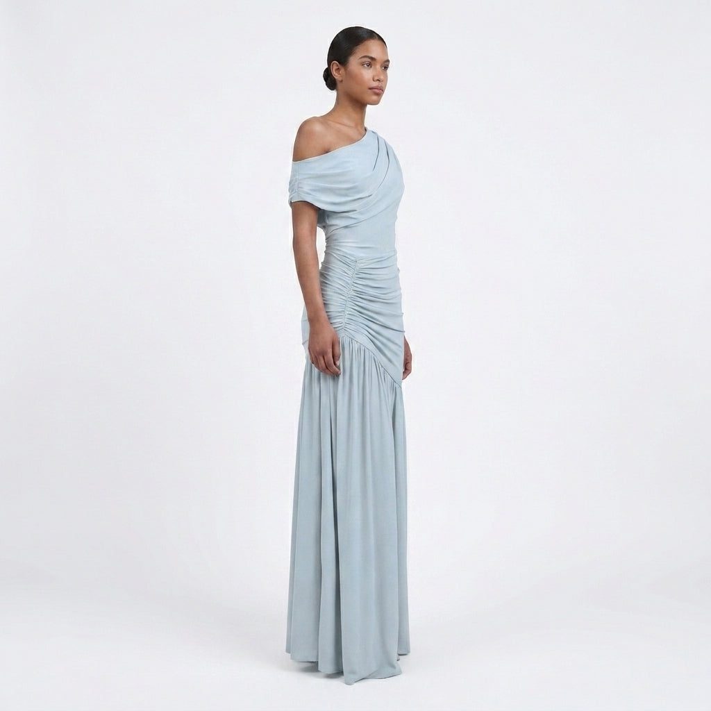 Asymmetric One-Shoulder Ruched Maxi Dress for Women