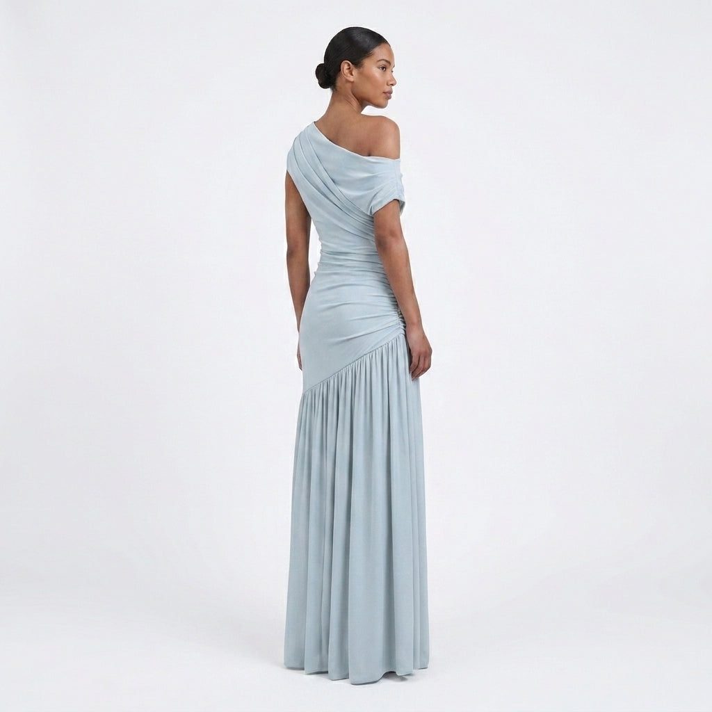 Asymmetric One-Shoulder Ruched Maxi Dress for Women - View 3