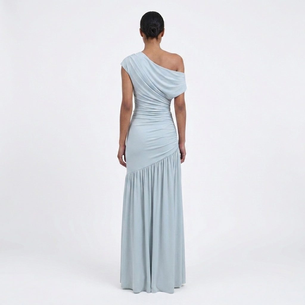 Asymmetric One-Shoulder Ruched Maxi Dress for Women - View 4