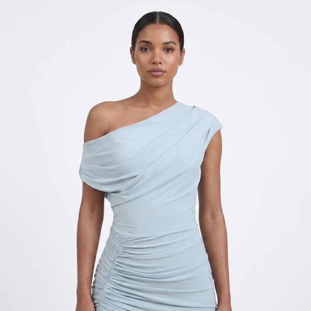 Asymmetric One-Shoulder Ruched Maxi Dress for Women - View 5