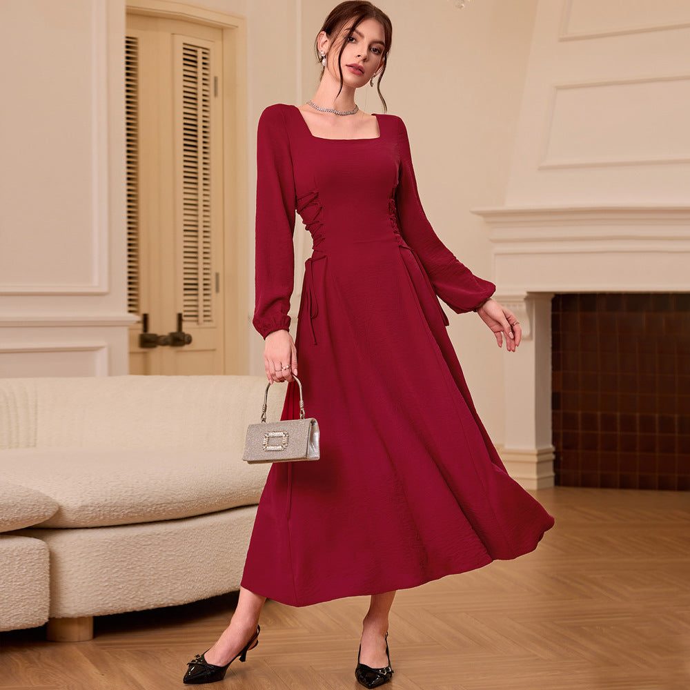 Autumn Wedding Guest Maxi Dress with Square Neckline for Women