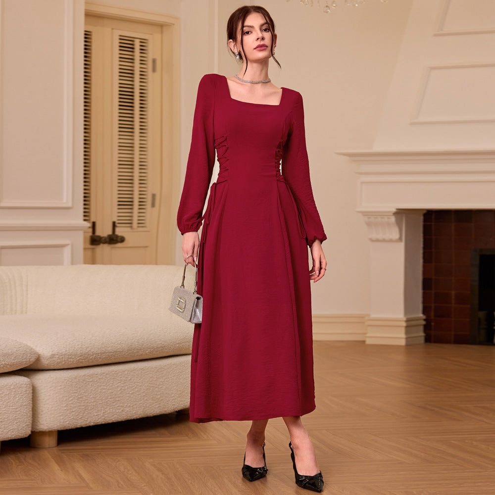 Autumn Wedding Guest Maxi Dress with Square Neckline for Women
