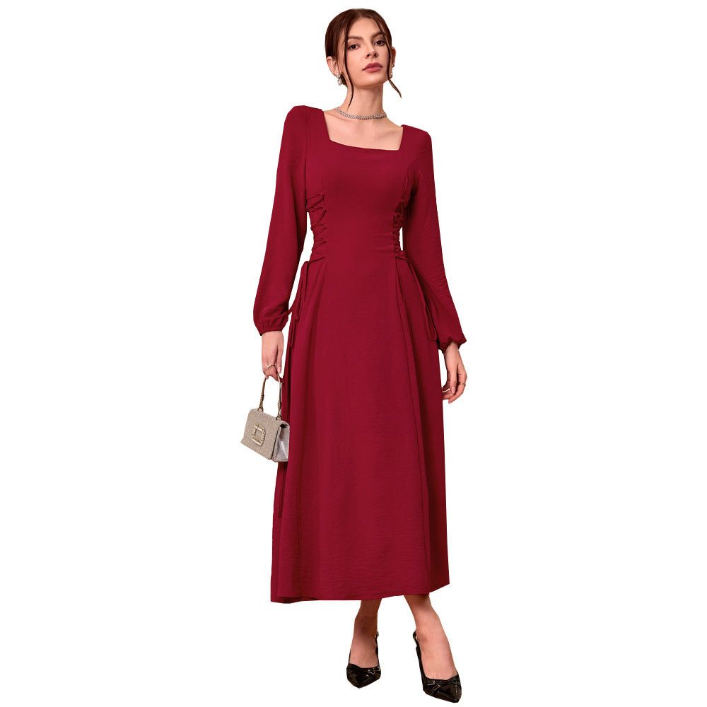 Autumn Wedding Guest Maxi Dress with Square Neckline for Women - View 5