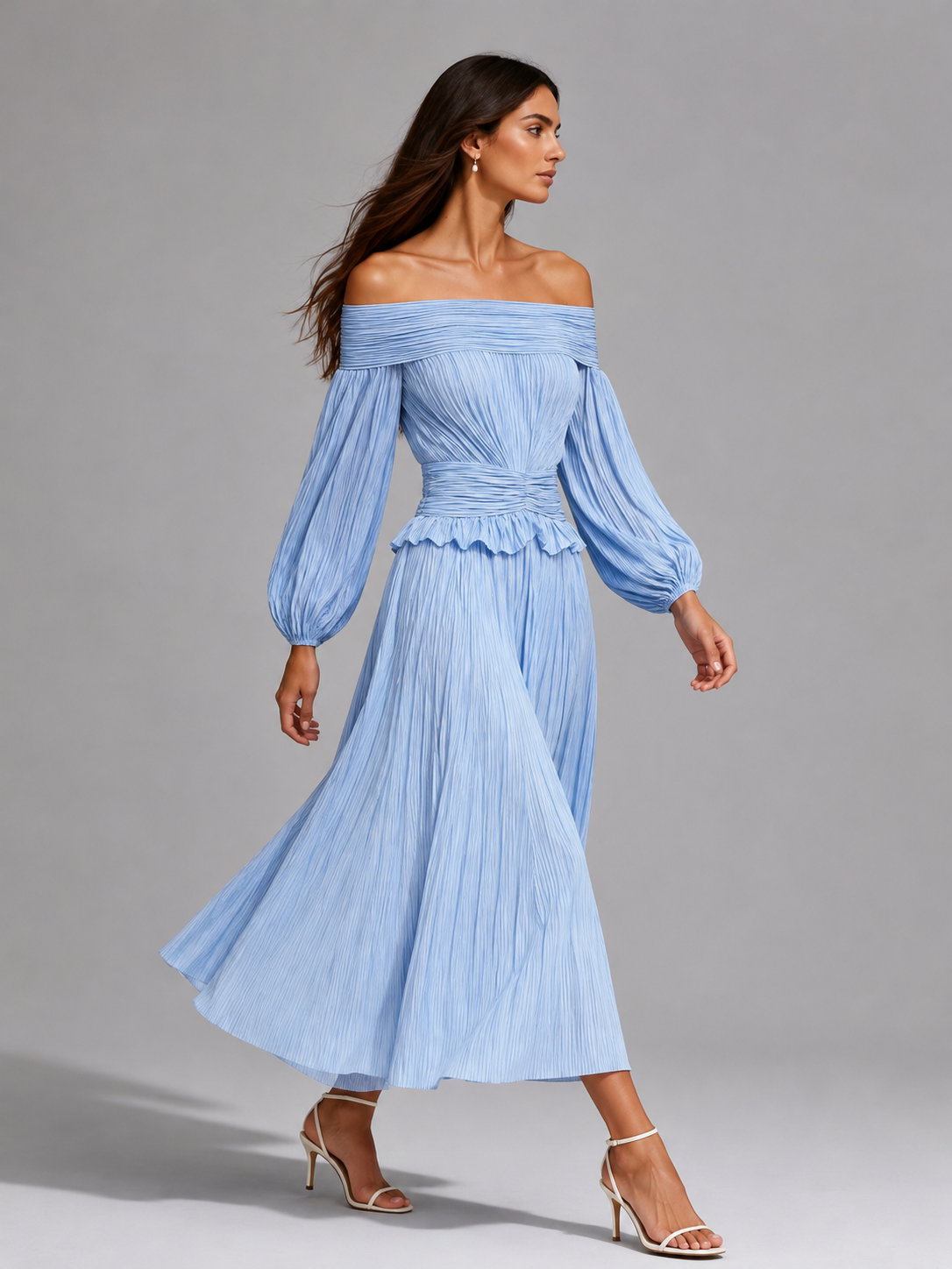 Pleated Off-Shoulder Autumn Wedding Guest Dress for Women