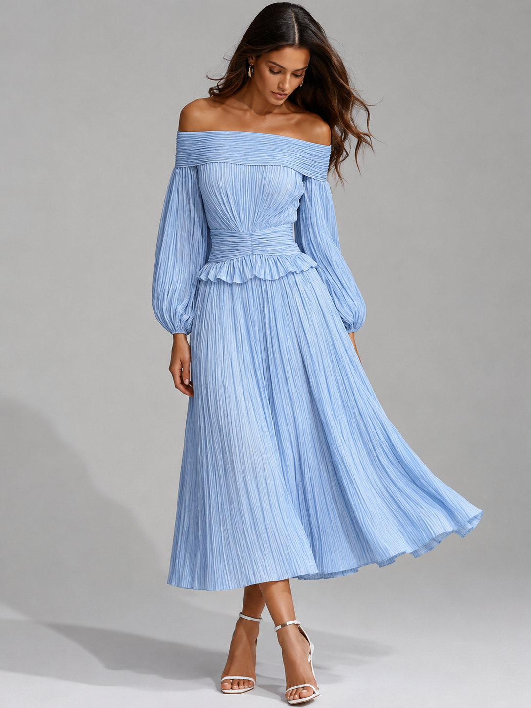 Autumn Wedding Guest Pleated Off-Shoulder Dress for Women