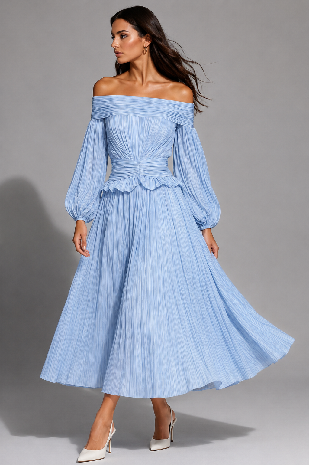 Autumn Wedding Guest Pleated Off-Shoulder Dress for Women
