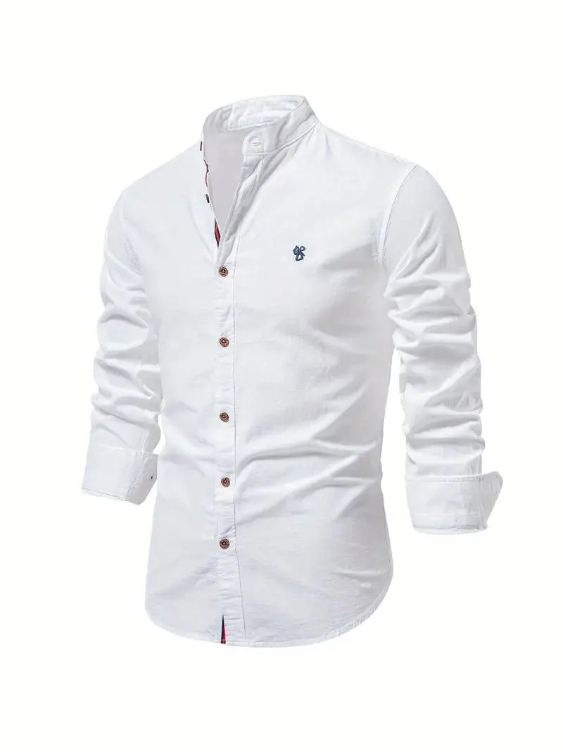 Long Sleeve Linen Shirt with Stand Collar for Men