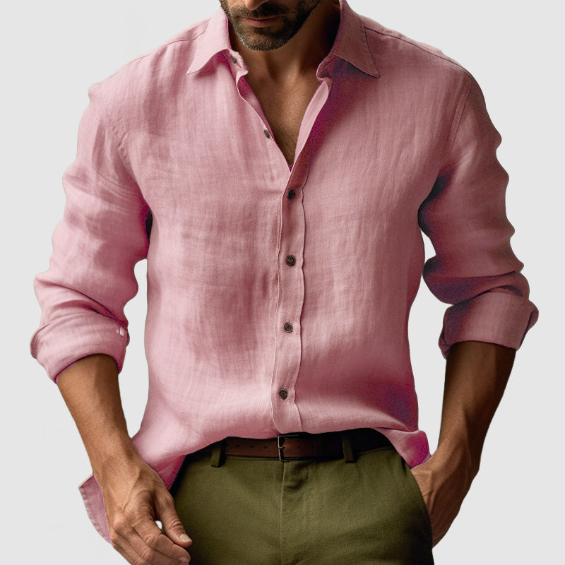 Linen Button-Down Long Sleeve Shirt for Men