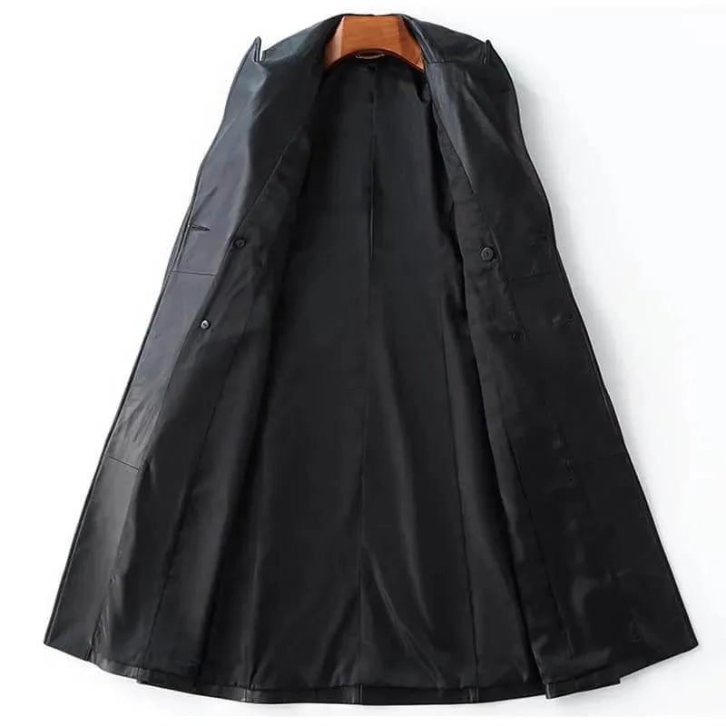 Belted Double-Breasted Leather Trench Coat for Women - View 2