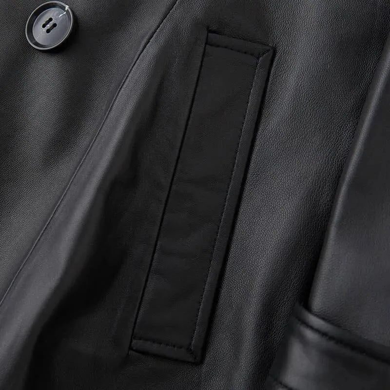 Belted Double-Breasted Leather Trench Coat for Women - View 4