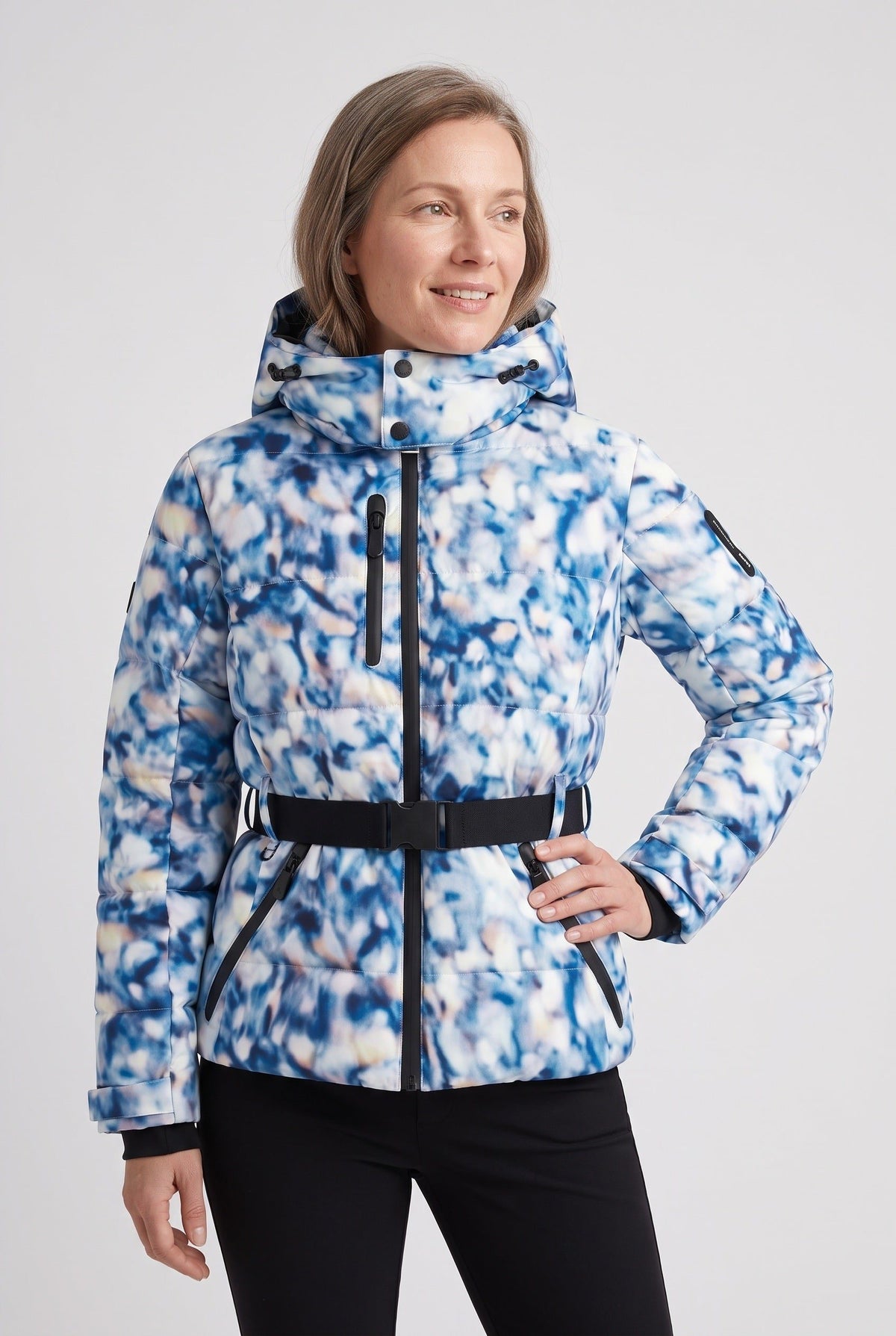 Belted Fitted Puffer Jacket for Women - Blue