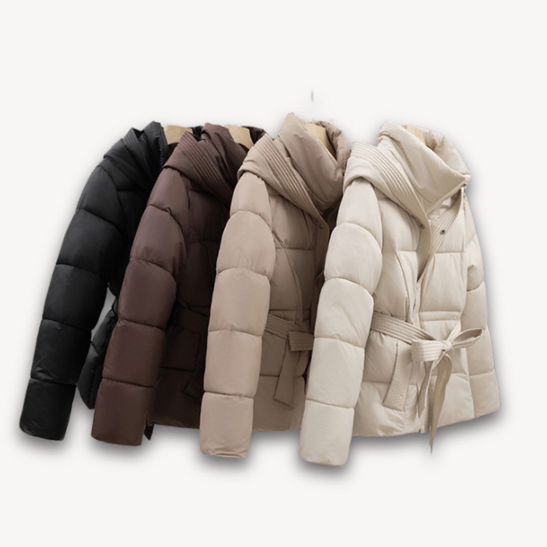 Belted Hooded Longline Puffer Jacket for Women