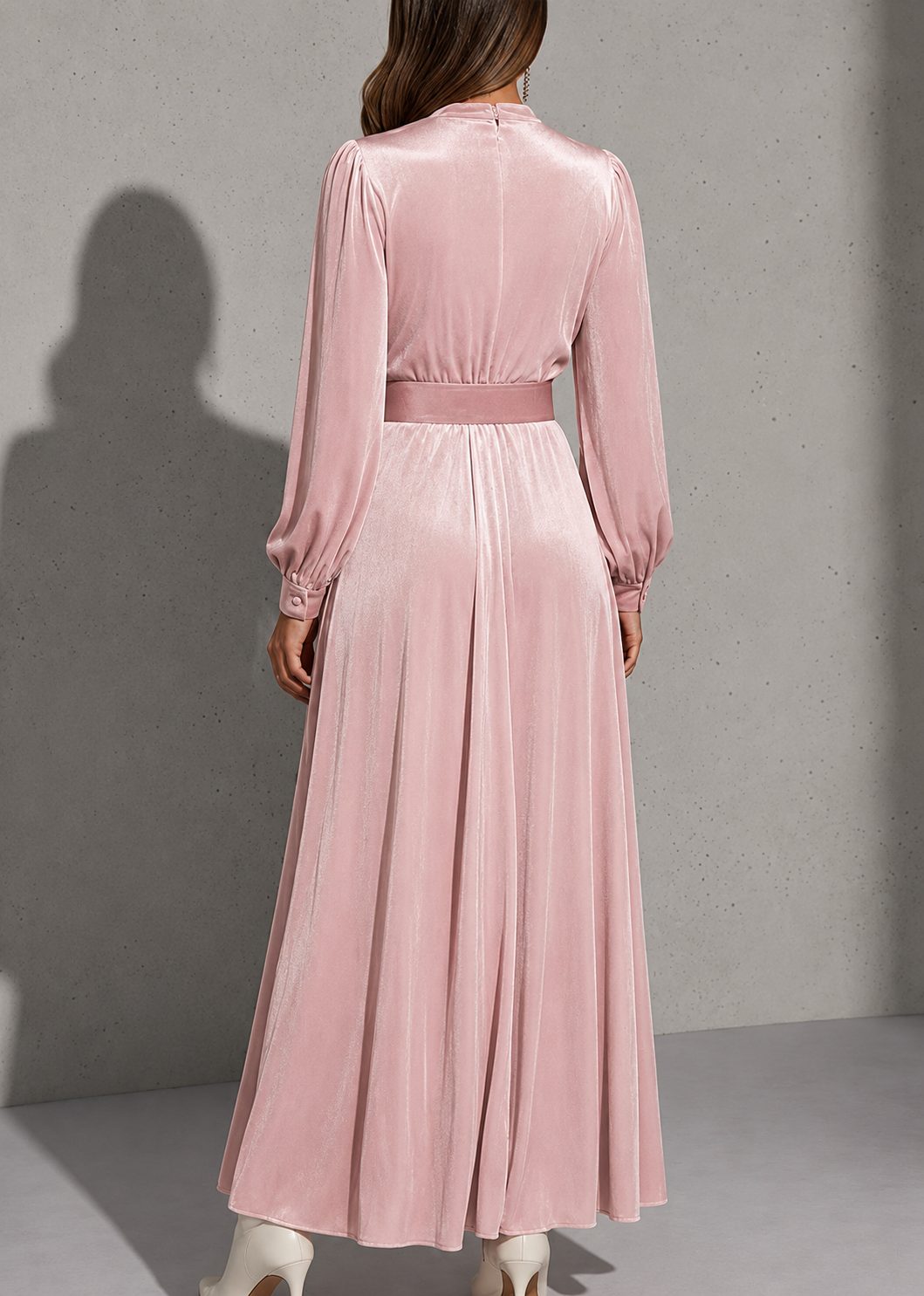 Belted Keyhole Maxi Dress with Long Sleeves for Women