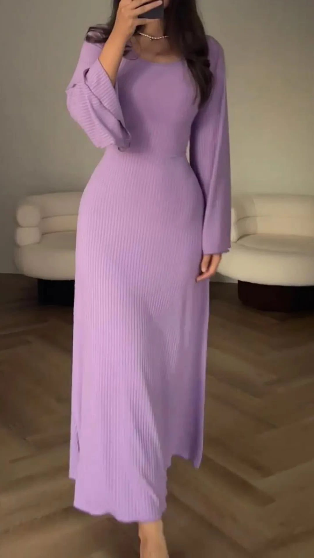 Belted Maxi Autumn Wedding Guest Dress for Women - Purple