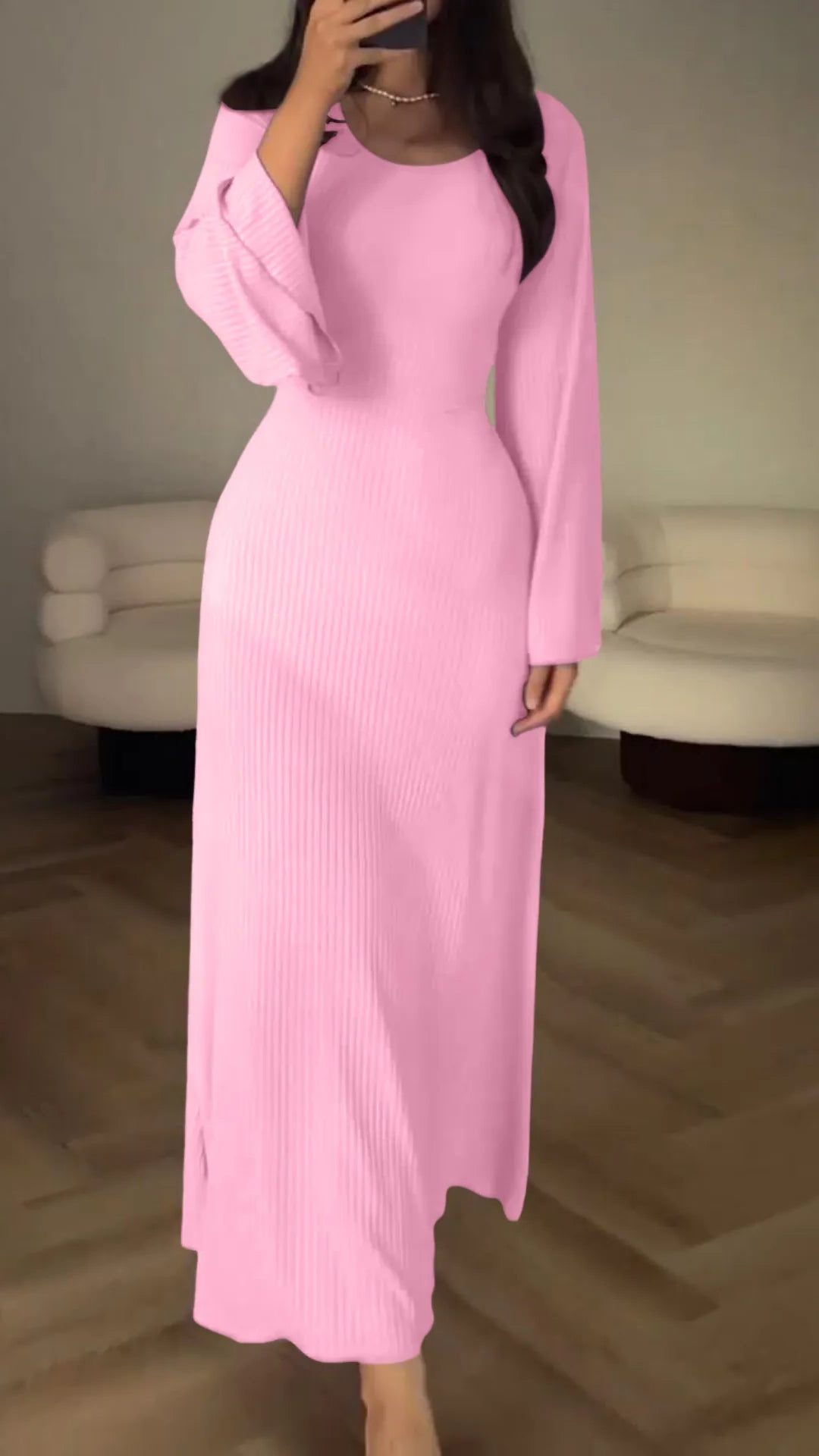 Belted Maxi Autumn Wedding Guest Dress for Women - Pink