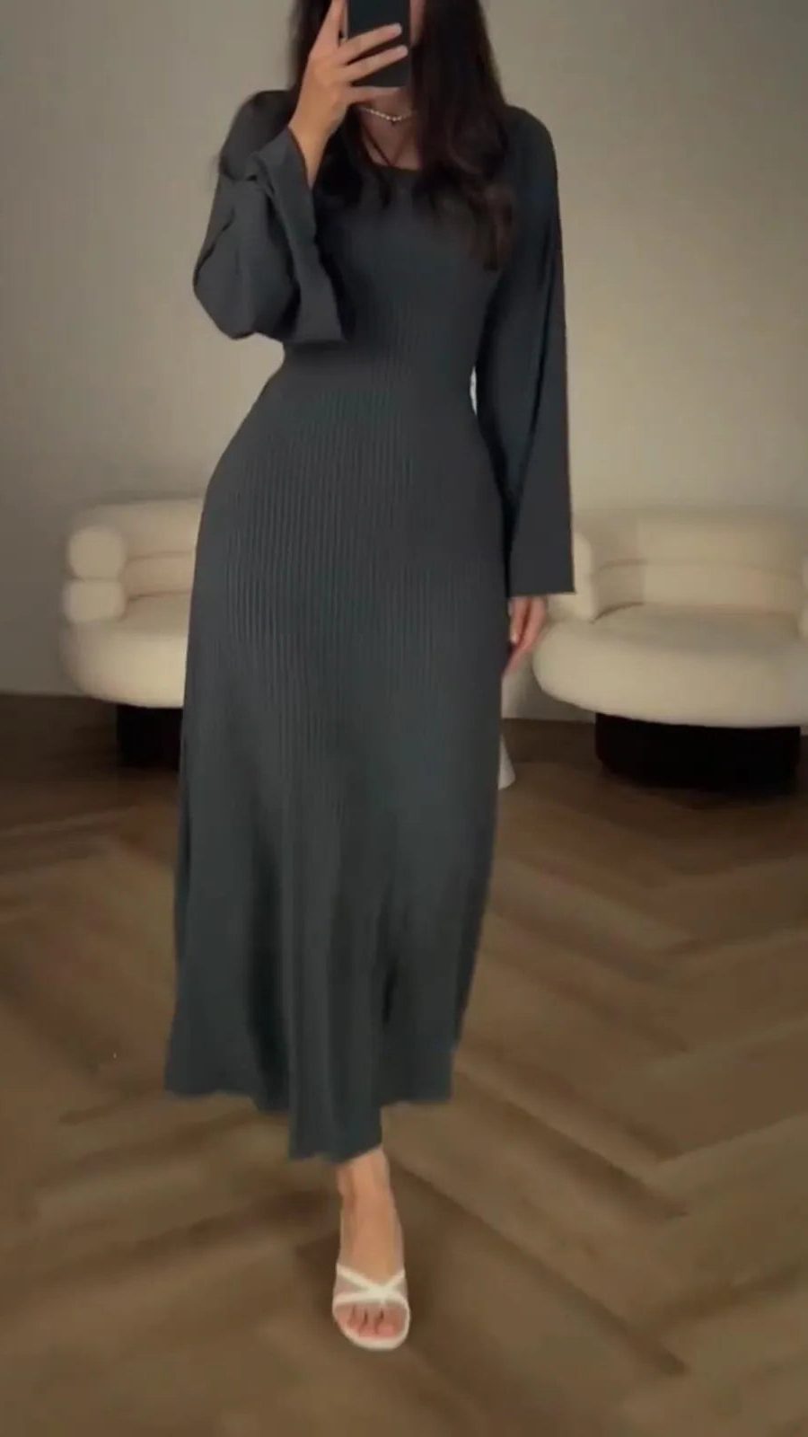 Belted Maxi Autumn Wedding Guest Dress for Women - Grey