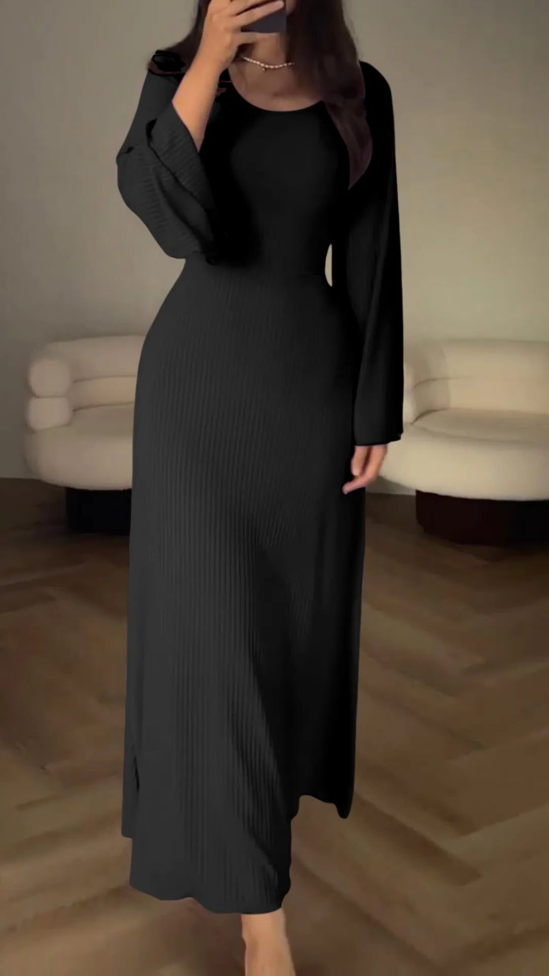 Belted Maxi Autumn Wedding Guest Dress for Women - Black