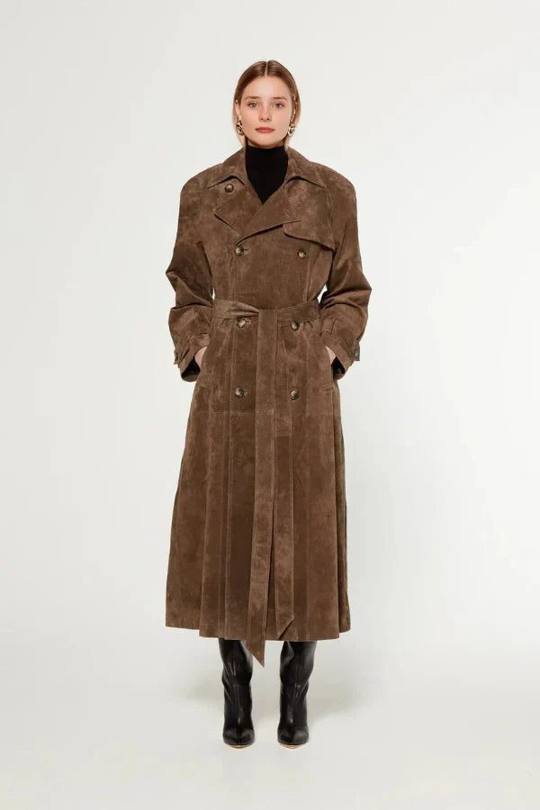 Belted Maxi Leather Trench Coat for Women - View 7