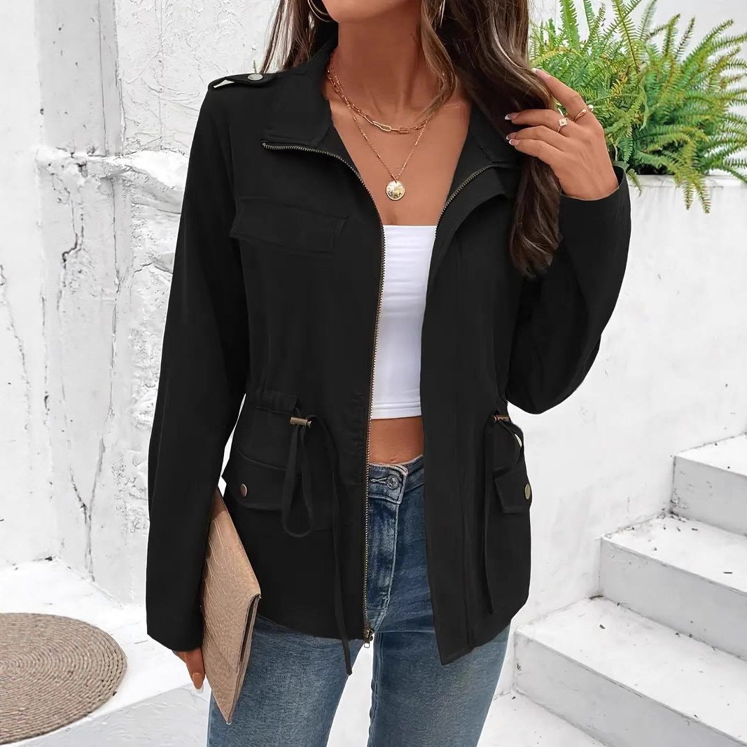 Belted Zip-Up Raincoat Jacket for Women - View 3