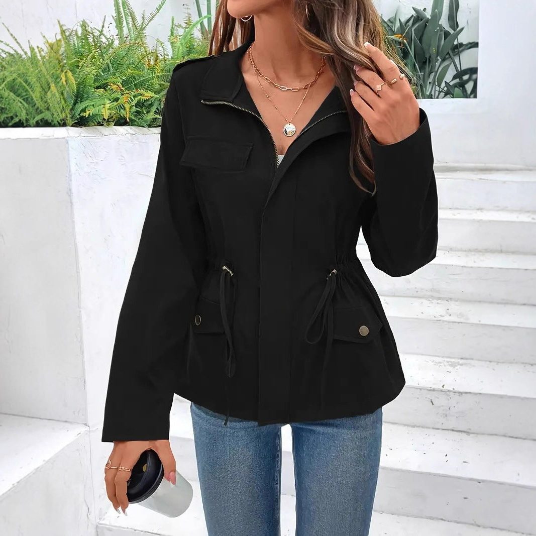 Belted Zip-Up Raincoat Jacket for Women - View 4