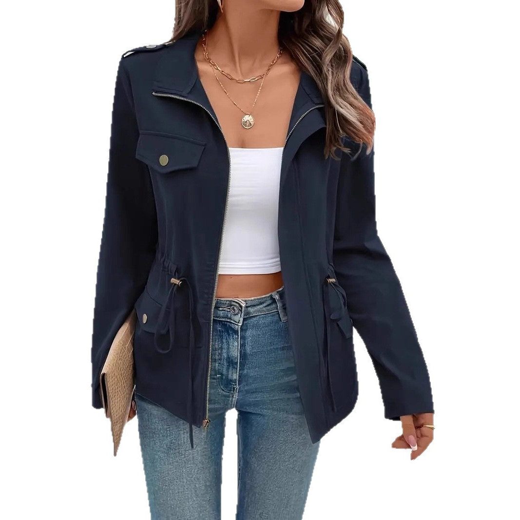 Belted Zip-Up Raincoat Jacket for Women - View 5