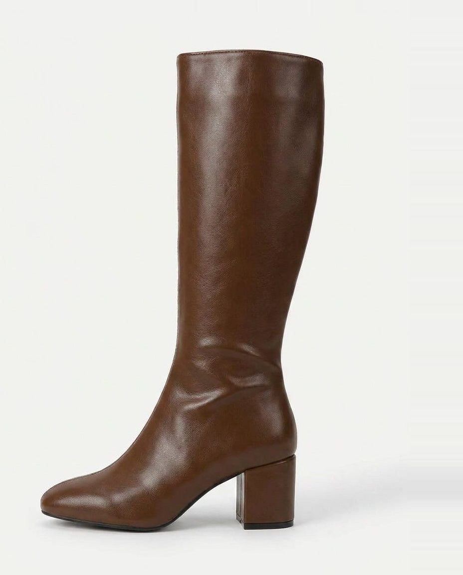 Block Heel Knee High Boots for Women - Brown